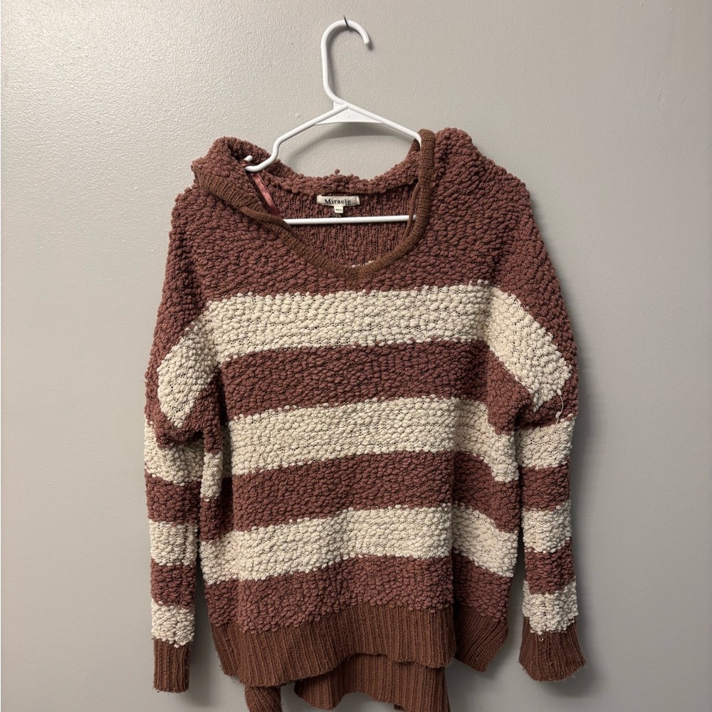 Miracle Brown and Cream Striped Turtleneck Sweater